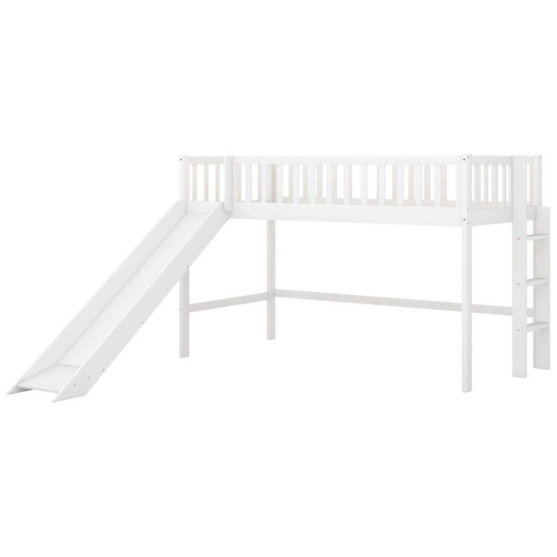 Twin Size Wood Low Loft Bed with Slide