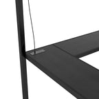 Letto a soppalco nero in metallo, misura Twin XL, con scrittoio a L, USB, armadio e ripiano regolabile