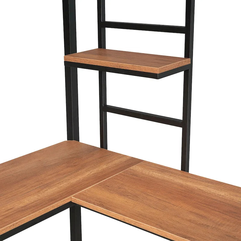 Black Twin Size Metal Loft Bed with Desk and Shelves for Kids