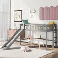Gray Twin Size Wood Low Loft Bed with Ladder and Slide for Kids, Boys and Girls