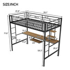 Schwarzes Metall-Hochbett in Twin-Größe mit Schreibtisch und Regal, platzsparendes Design