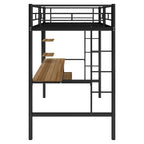 Schwarzes Metall-Hochbett in Twin-Größe mit Schreibtisch und Regal, platzsparendes Design