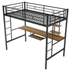 Schwarzes Metall-Hochbett in Twin-Größe mit Schreibtisch und Regal, platzsparendes Design