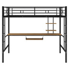 Schwarzes Metall-Hochbett in Twin-Größe mit Schreibtisch und Regal, platzsparendes Design