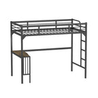Letto a soppalco in metallo nero per letto singolo, con scrivania e sponde di sicurezza
