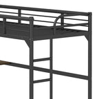 Letto a soppalco in metallo nero per letto singolo, con scrivania e sponde di sicurezza