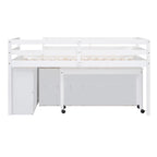 White Twin Size Solid Wood Loft Bed with Retractable Desk and Drawers