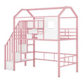 Twin Metal House Loft Bed with Roof, Storage Box, and Ladder