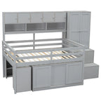 Letto a soppalco in legno grigio per letto matrimoniale, con armadio e scrivania integrati