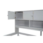 Letto a soppalco in legno grigio per letto matrimoniale, con armadio e scrivania integrati
