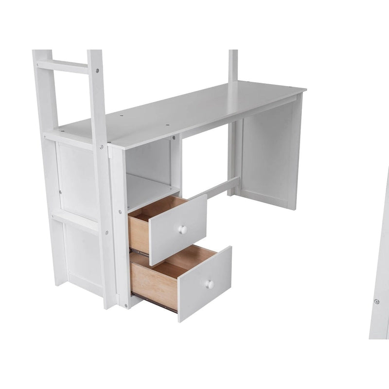 Full Pine Loft Bed with Wardrobes and Desk