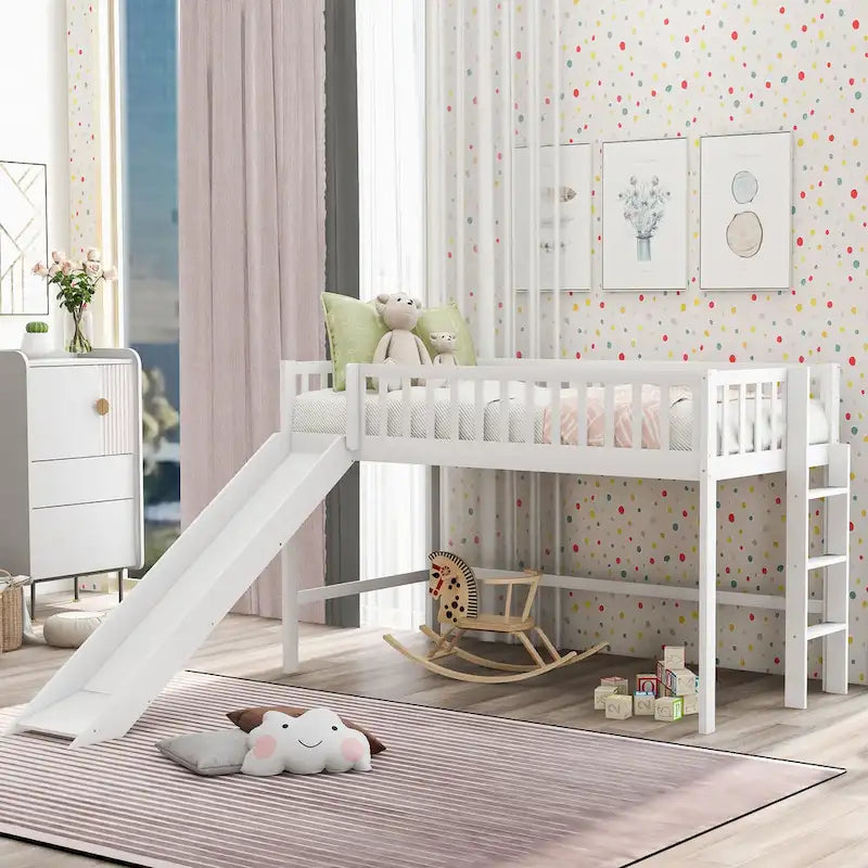 Pine Low Loft Bed with Slide