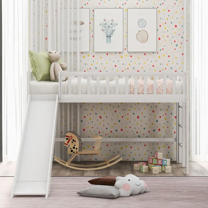 Pine Low Loft Bed with Slide