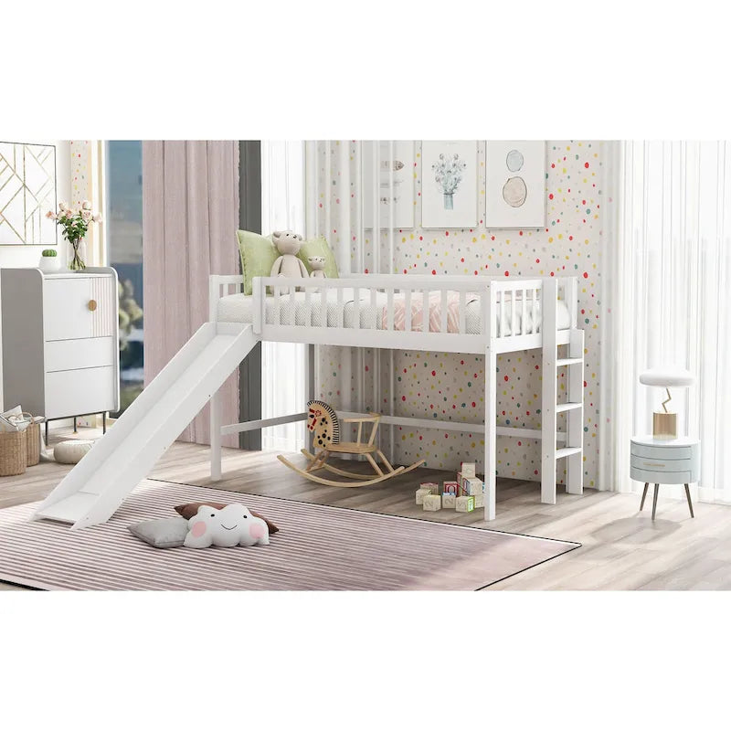 Pine Low Loft Bed with Slide