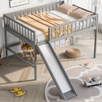 Letto a soppalco basso matrimoniale in pino con scivolo