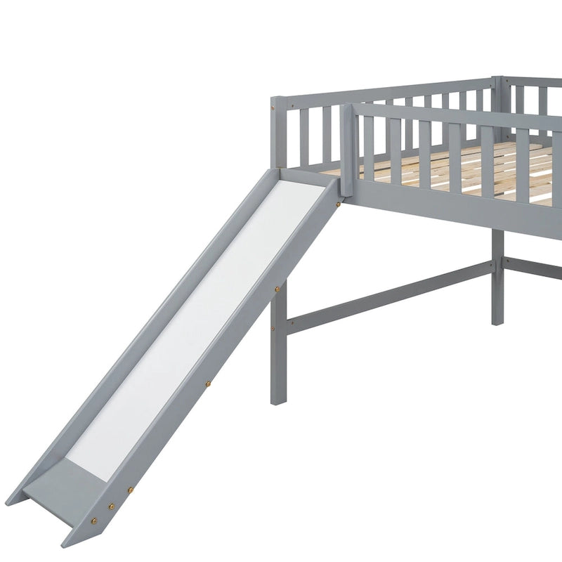 Full Pine Low Loft Bed with Slide