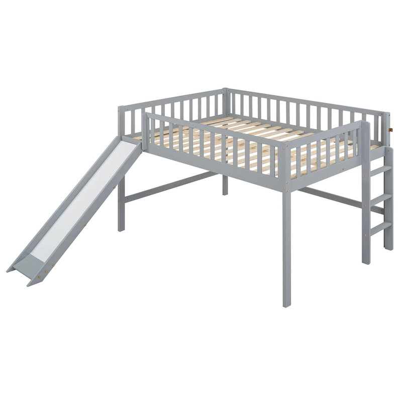 Full Pine Low Loft Bed with Slide