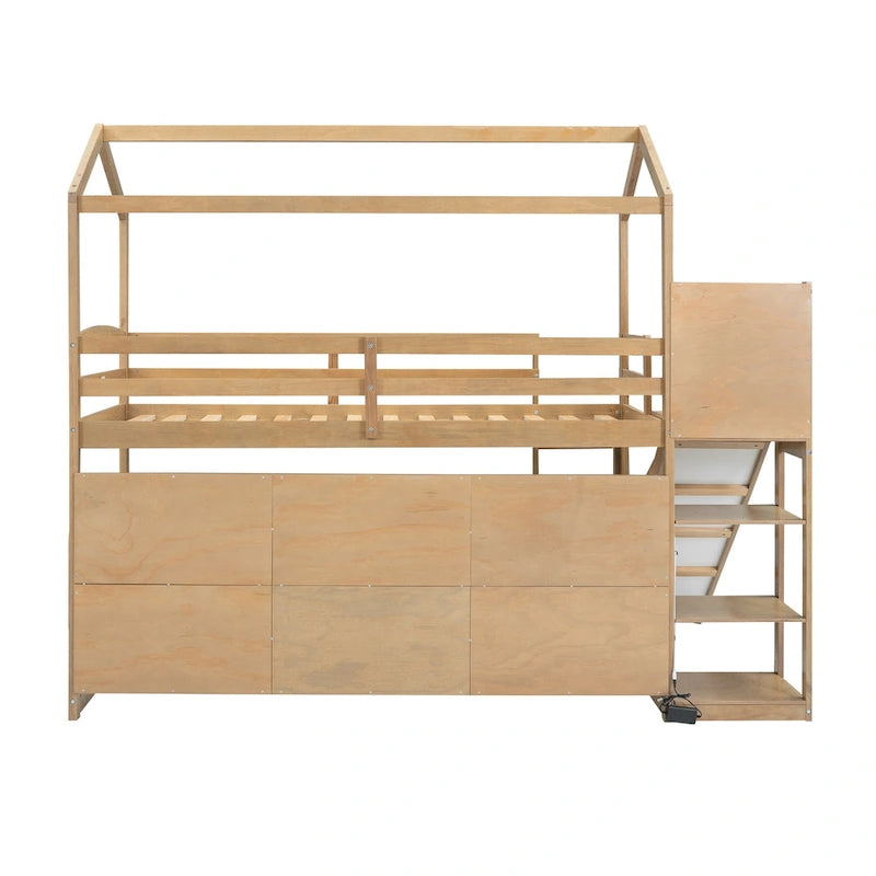 Twin Wood House Loft Bed with Slide