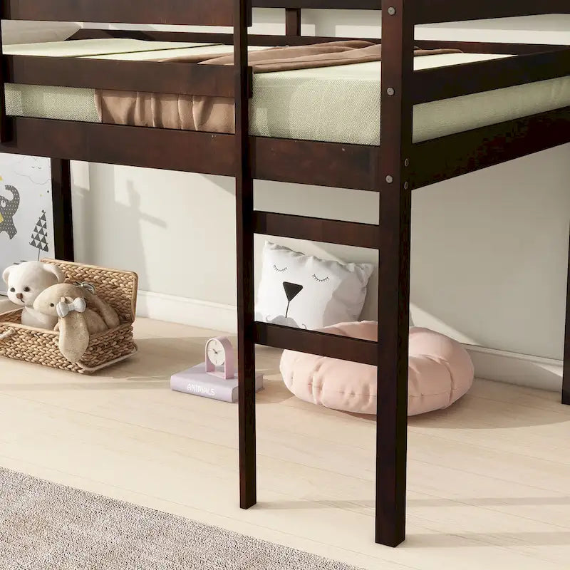 Twin Rubber Wood Loft Bed with Strengthened Slats