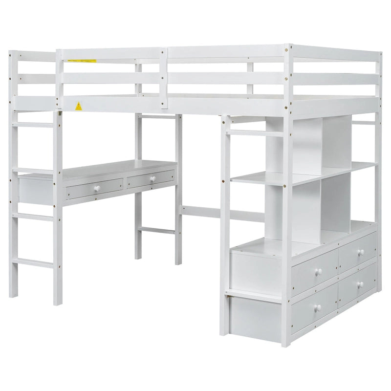 Pine Loft Bed with Built-in Desk & Drawers