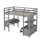 Cama alta de pino con escritorio y cajones integrados