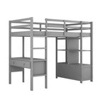Cama alta de pino con escritorio y cajones integrados