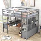 Cama alta de pino con escritorio y cajones integrados