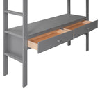 Cama alta de pino con escritorio y cajones integrados