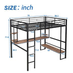 Full Metal Loft Bed with Long Desk & Shelves