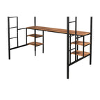 Metallhochbett in Twin-Größe mit Tisch, Ablagefächern und Schutzgeländer